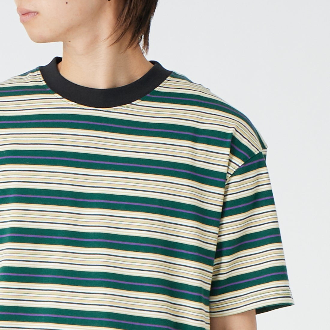 SCREEN STARS [スクリーンスターズ] 別注 マルチボーダードローコードTシャツ [2622-231IN-JF] GREEN &&モデル身長：177cm 着用サイズ：M&&