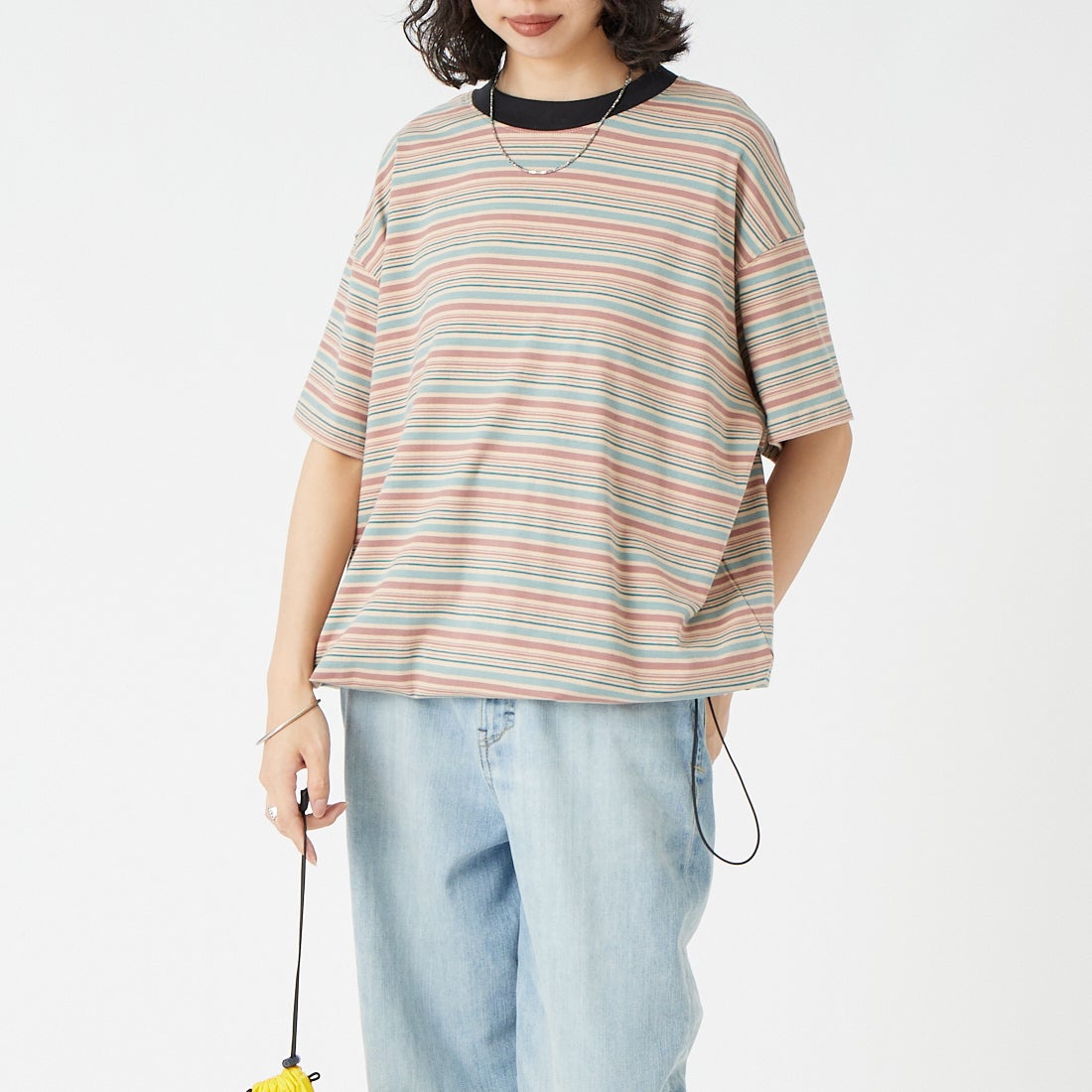 SCREEN STARS [スクリーンスターズ] 別注 マルチボーダードローコードTシャツ [2622-231IN-JF] BEIGE &&モデル身長：162cm 着用サイズ：F&&