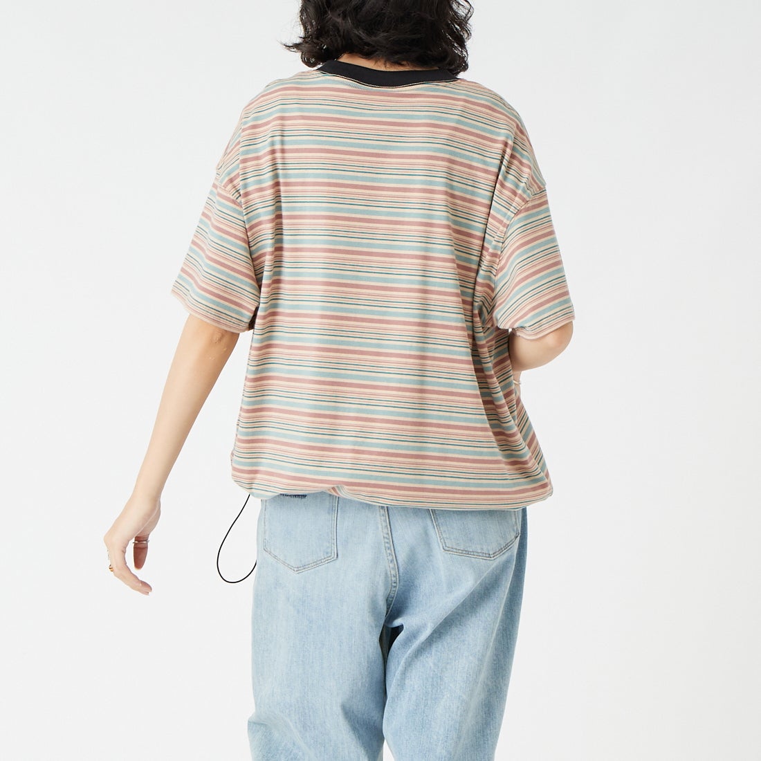 SCREEN STARS [スクリーンスターズ] 別注 マルチボーダードローコードTシャツ [2622-231IN-JF] BEIGE &&モデル身長：162cm 着用サイズ：F&&