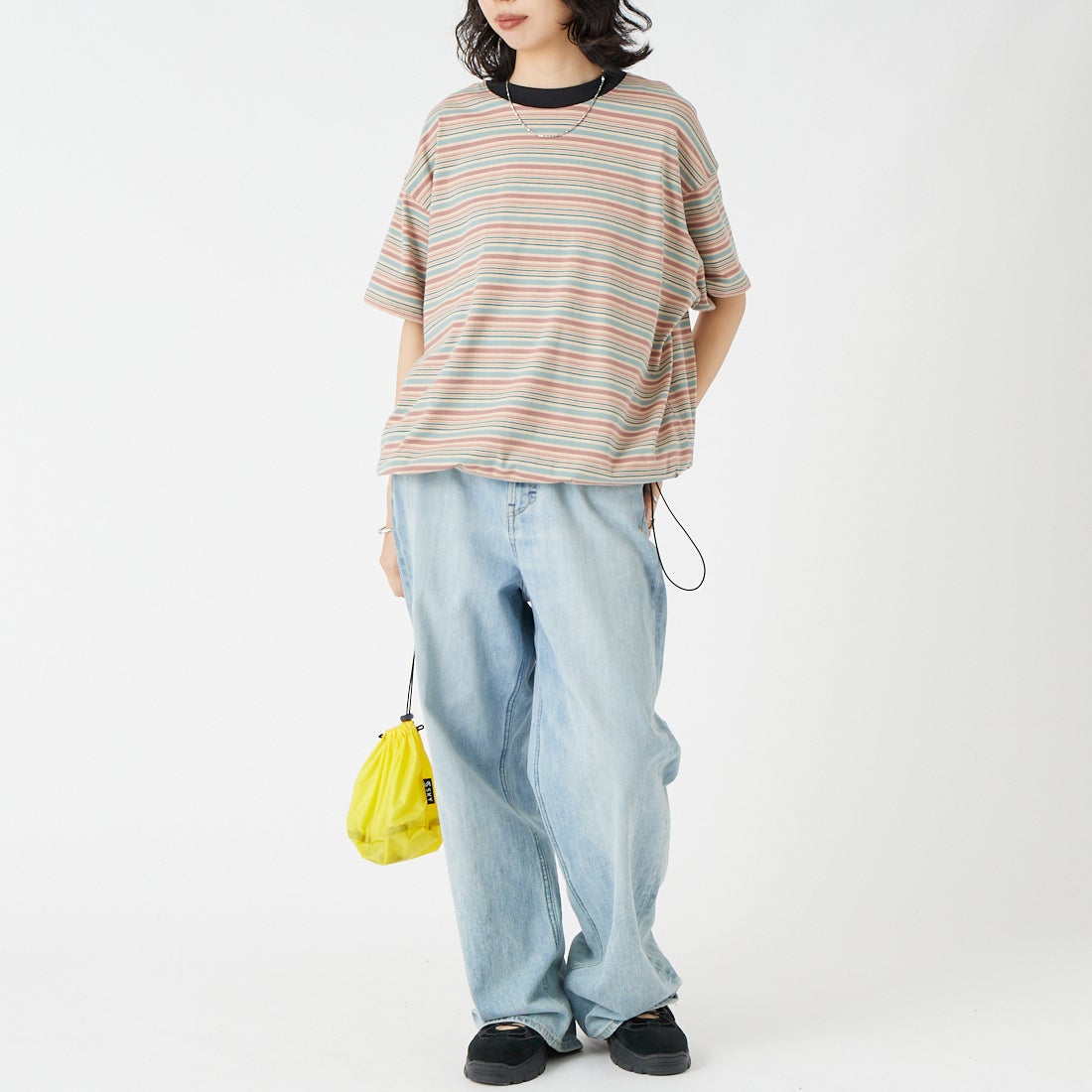 SCREEN STARS [スクリーンスターズ] 別注 マルチボーダードローコードTシャツ [2622-231IN-JF] BEIGE &&モデル身長：162cm 着用サイズ：F&&