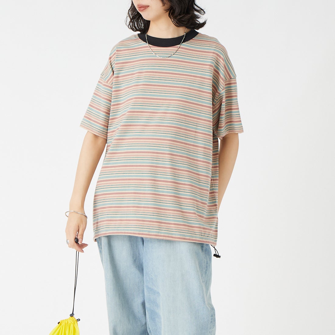 SCREEN STARS [スクリーンスターズ] 別注 マルチボーダードローコードTシャツ [2622-231IN-JF] BEIGE &&モデル身長：162cm 着用サイズ：F&&