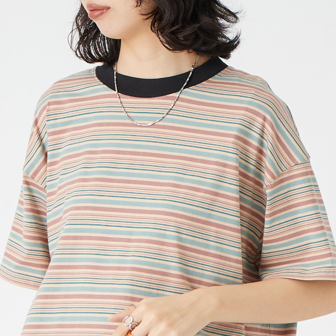 SCREEN STARS [スクリーンスターズ] 別注 マルチボーダードローコードTシャツ [2622-231IN-JF] BEIGE &&モデル身長：162cm 着用サイズ：F&&