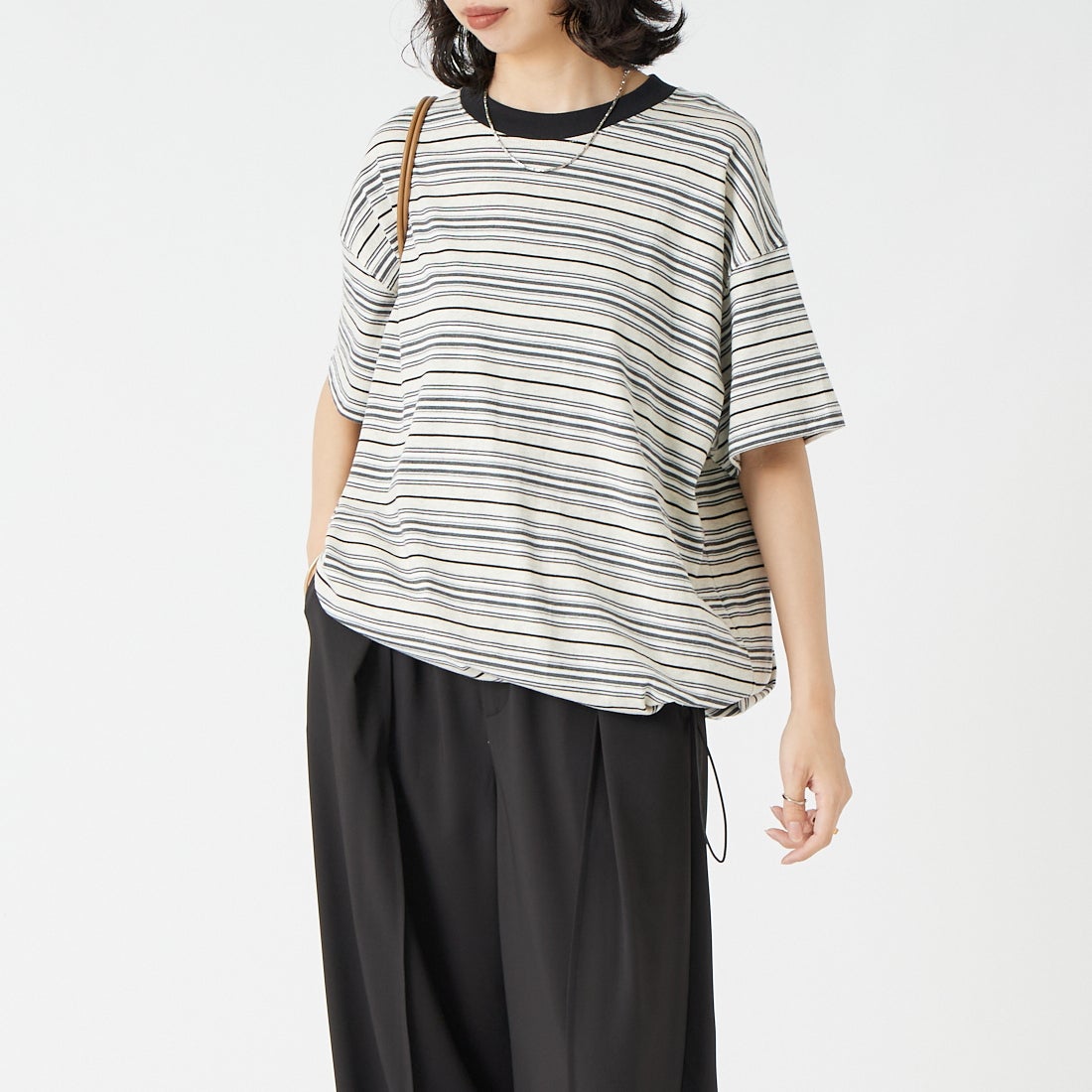 SCREEN STARS [スクリーンスターズ] 別注 マルチボーダードローコードTシャツ [2622-231IN-JF] GRAY &&モデル身長：162cm 着用サイズ：F&&