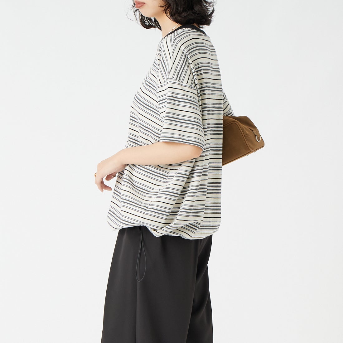 SCREEN STARS [スクリーンスターズ] 別注 マルチボーダードローコードTシャツ [2622-231IN-JF] GRAY &&モデル身長：162cm 着用サイズ：F&&