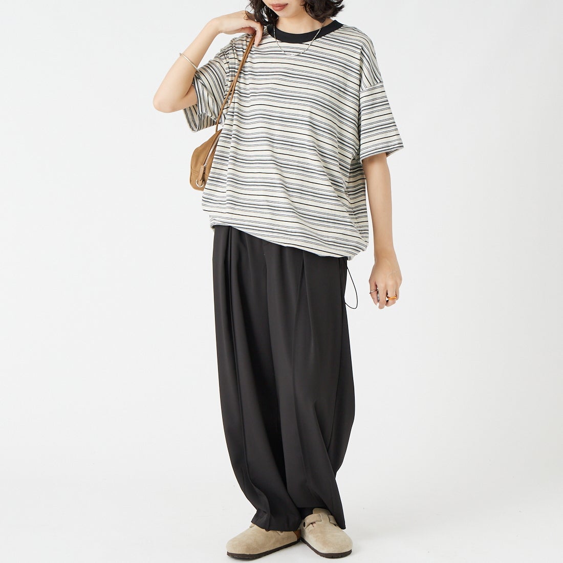 SCREEN STARS [スクリーンスターズ] 別注 マルチボーダードローコードTシャツ [2622-231IN-JF] GRAY &&モデル身長：162cm 着用サイズ：F&&