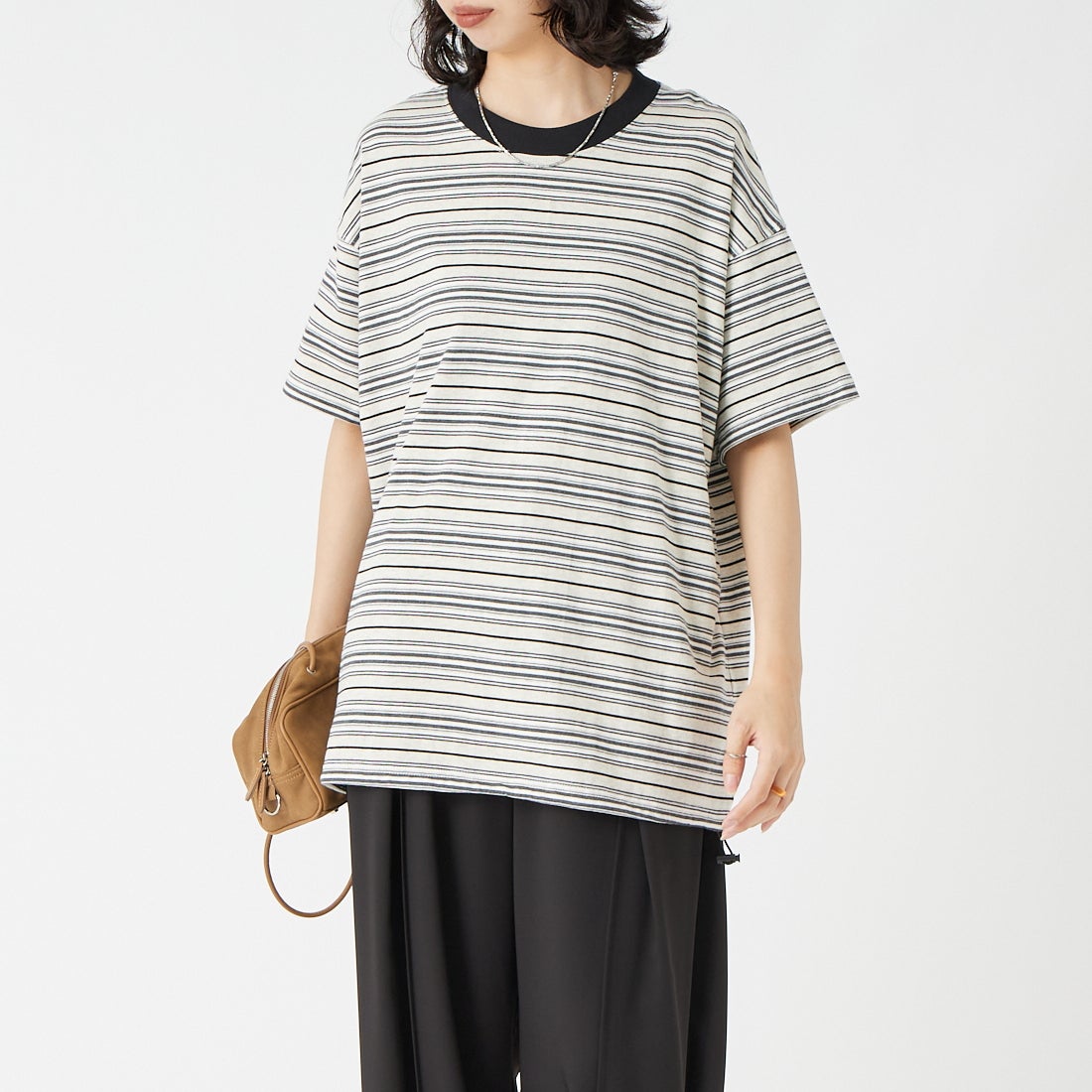 SCREEN STARS [スクリーンスターズ] 別注 マルチボーダードローコードTシャツ [2622-231IN-JF] GRAY &&モデル身長：162cm 着用サイズ：F&&