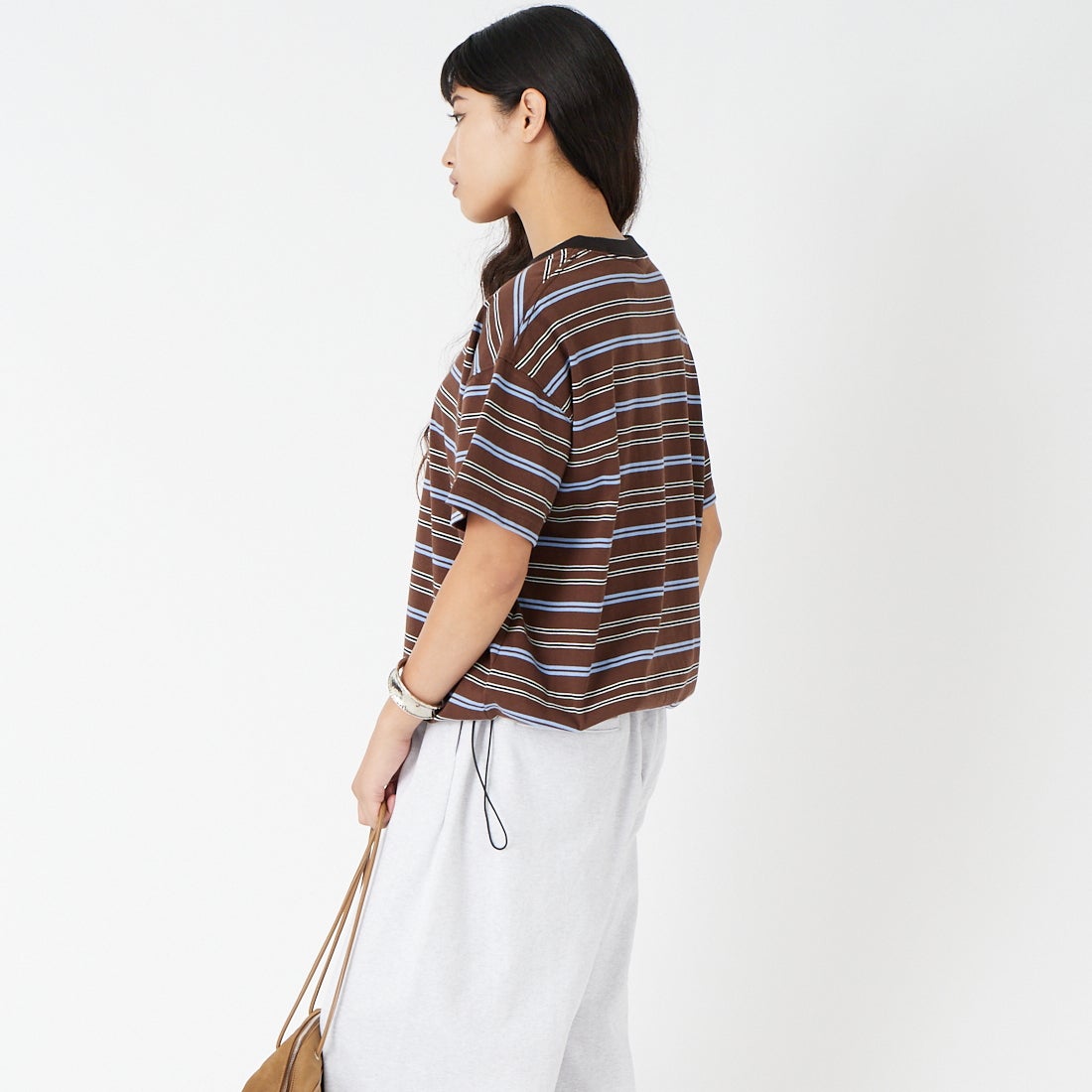 SCREEN STARS [スクリーンスターズ] 別注 マルチボーダードローコードTシャツ [2622-231IN-JF] BROWN &&モデル身長：162cm 着用サイズ：F&&