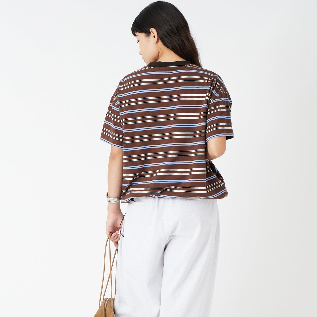 SCREEN STARS [スクリーンスターズ] 別注 マルチボーダードローコードTシャツ [2622-231IN-JF] BROWN &&モデル身長：162cm 着用サイズ：F&&