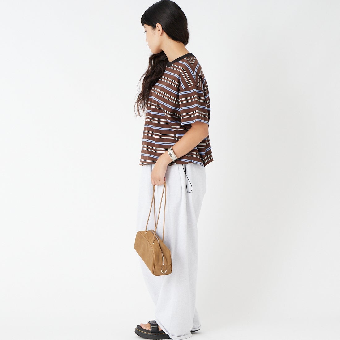 SCREEN STARS [スクリーンスターズ] 別注 マルチボーダードローコードTシャツ [2622-231IN-JF] BROWN &&モデル身長：162cm 着用サイズ：F&&