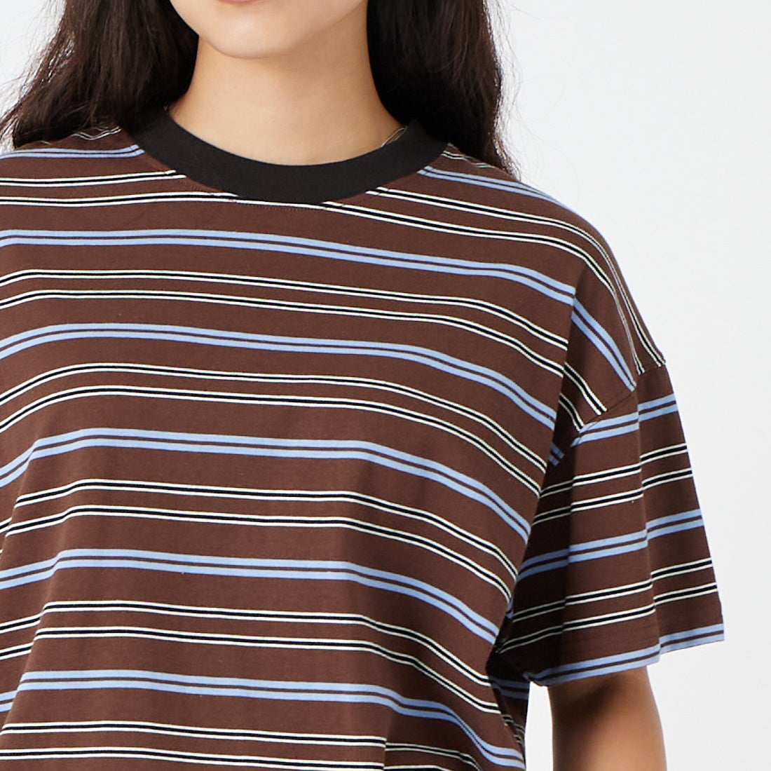 SCREEN STARS [スクリーンスターズ] 別注 マルチボーダードローコードTシャツ [2622-231IN-JF] BROWN &&モデル身長：162cm 着用サイズ：F&&