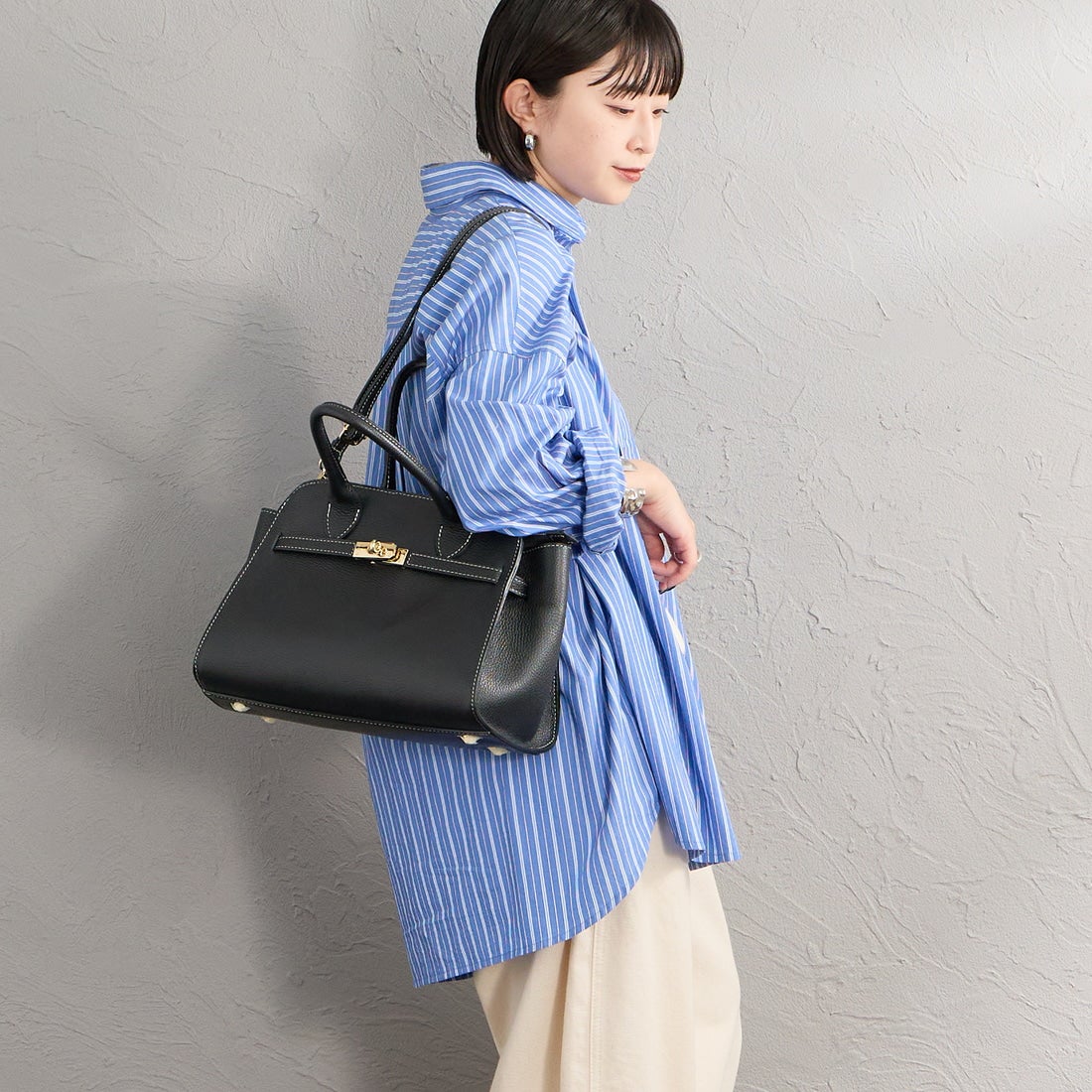 AULENTTI [オウレンティ] 別注 2WAY ベルトデザイン レザートートバッグ [FB-7910-DO-JF] BLACK
