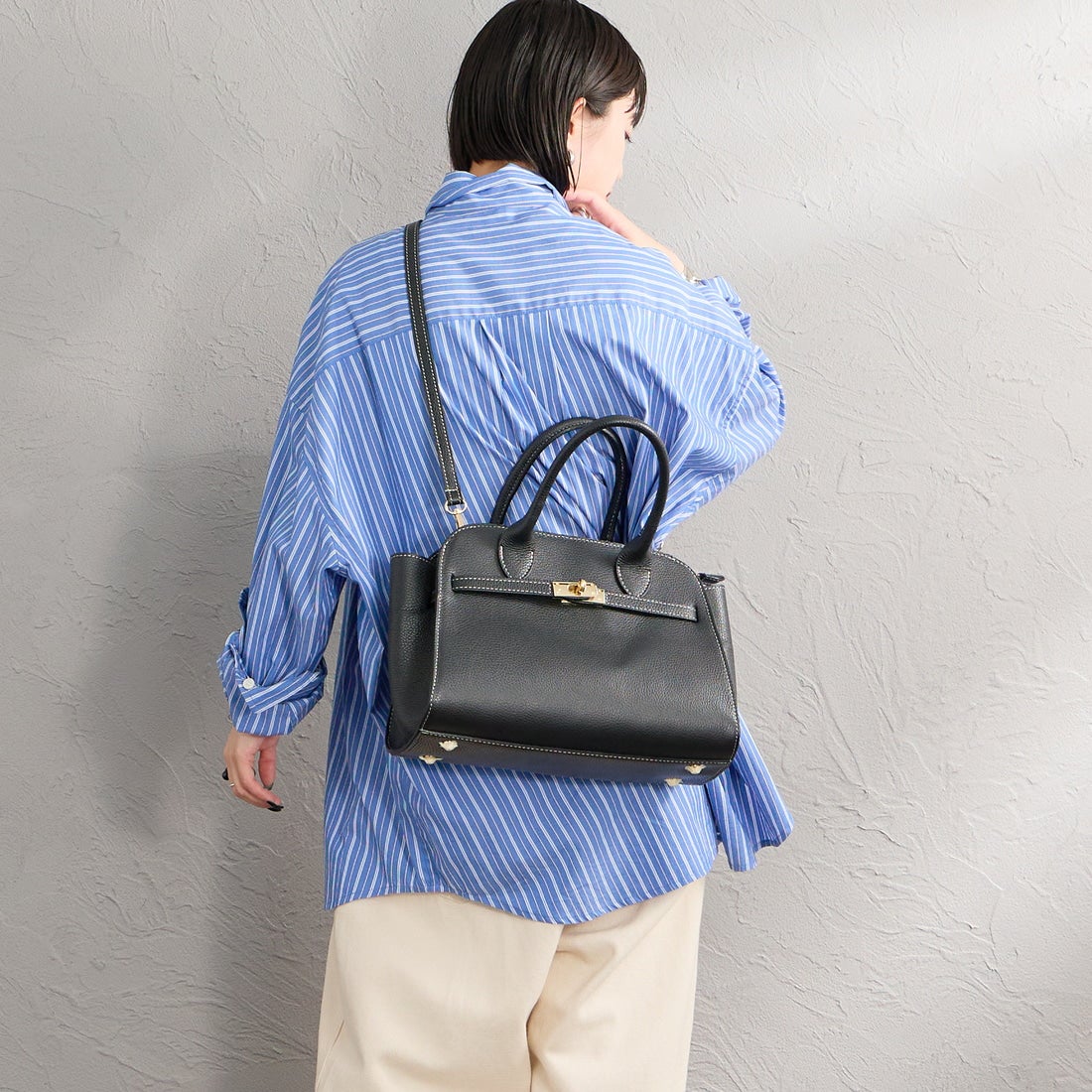 AULENTTI [オウレンティ] 別注 2WAY ベルトデザイン レザートートバッグ [FB-7910-DO-JF] BLACK