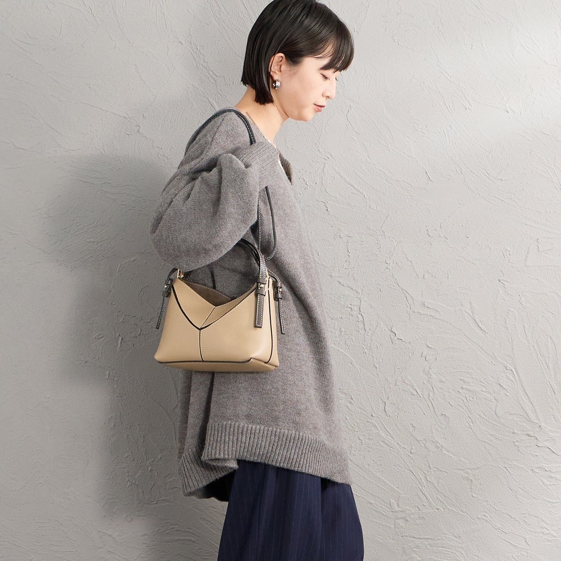 AULENTTI [オウレンティ] 別注 DOLLARO 2WAY レザーステッチ ショルダーバッグ [AP-368-DOSCDO-JF] BEIGE