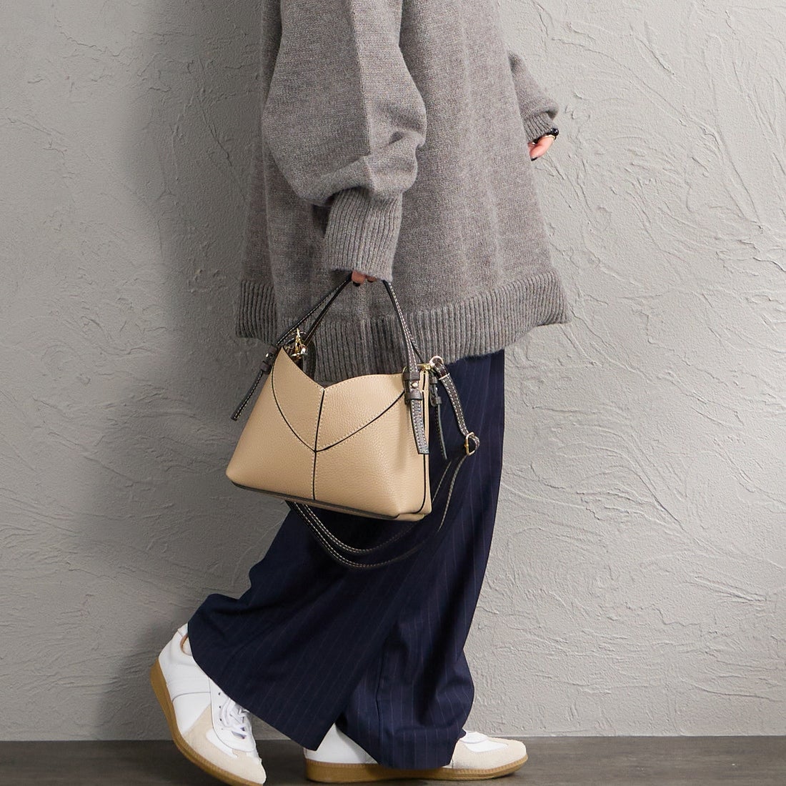 AULENTTI [オウレンティ] 別注 DOLLARO 2WAY レザーステッチ ショルダーバッグ [AP-368-DOSCDO-JF] BEIGE