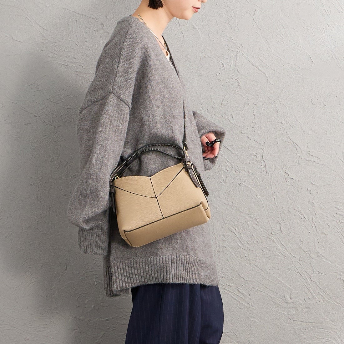 AULENTTI [オウレンティ] 別注 DOLLARO 2WAY レザーステッチ ショルダーバッグ [AP-368-DOSCDO-JF] BEIGE