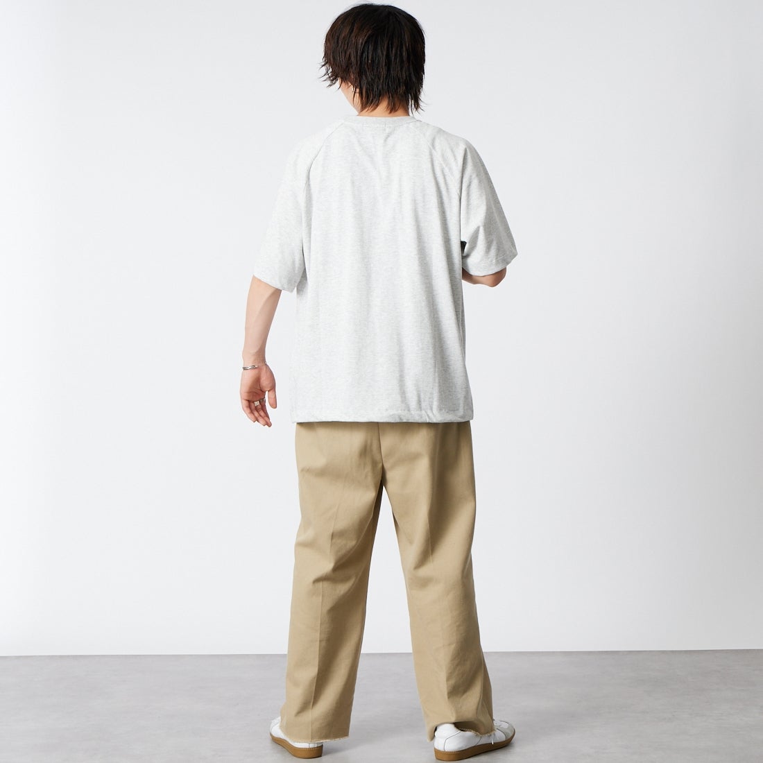 Jeans Factory Clothes [ジーンズファクトリークローズ] ドットエアリードローコードTシャツ [AK262133] ASH &&モデル身長：177cm 着用サイズ：M&&