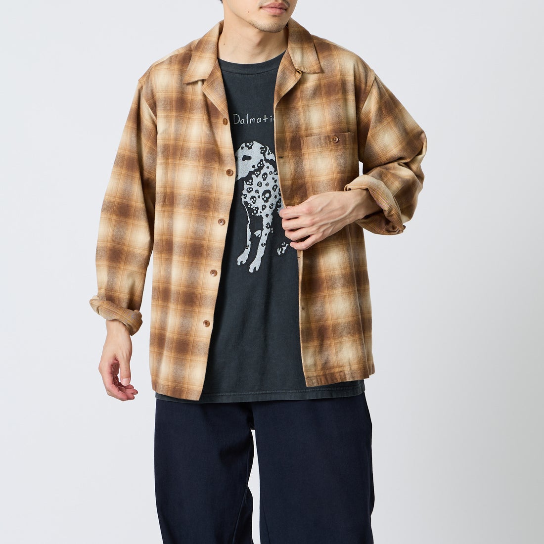 PENDLETON [ペンドルトン] 別注 シングルポケット オンブレチェックシャツ [6475-5215-JF] BEIGE/ECRU &&モデル身長：168cm 着用サイズ：M&&