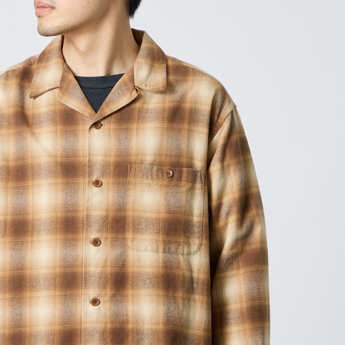 PENDLETON [ペンドルトン] 別注 シングルポケット オンブレチェックシャツ [6475-5215-JF] BEIGE/ECRU &&モデル身長：168cm 着用サイズ：M&&