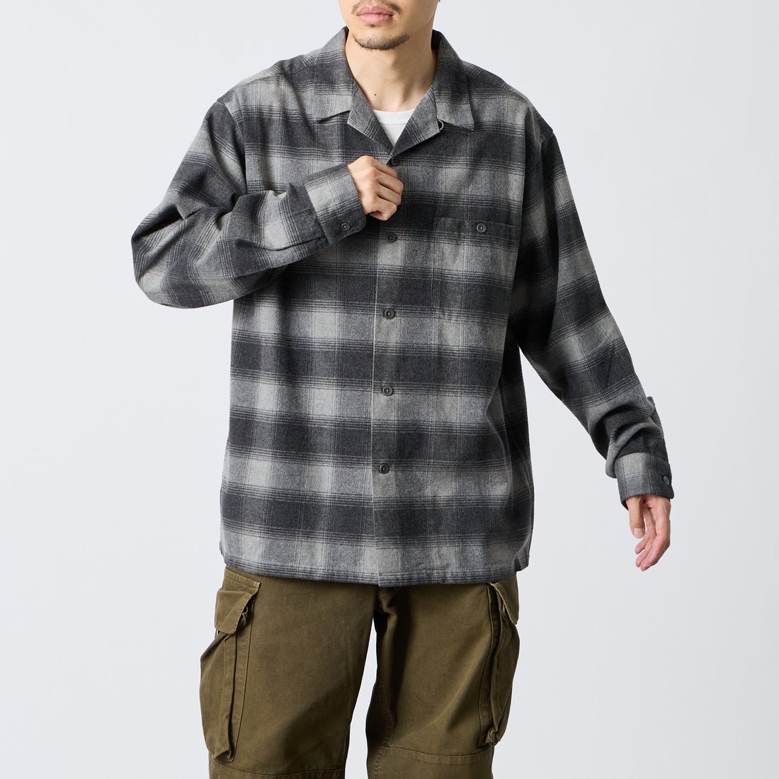 PENDLETON [ペンドルトン] 別注 シングルポケット オンブレチェックシャツ [6475-5215-JF] GRAY/CHARC &&モデル身長：168cm 着用サイズ：L&&
