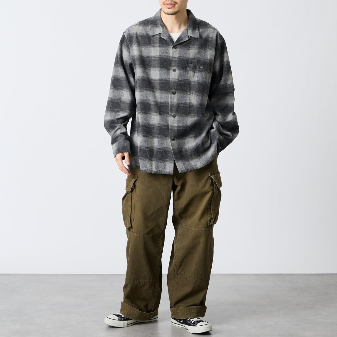 PENDLETON [ペンドルトン] 別注 シングルポケット オンブレチェックシャツ [6475-5215-JF] GRAY/CHARC &&モデル身長：168cm 着用サイズ：L&&