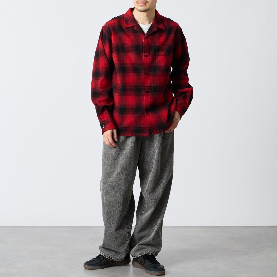 PENDLETON [ペンドルトン] 別注 シングルポケット オンブレチェックシャツ [6475-5215-JF] RED/BLACK &&モデル身長：168cm 着用サイズ：M&&