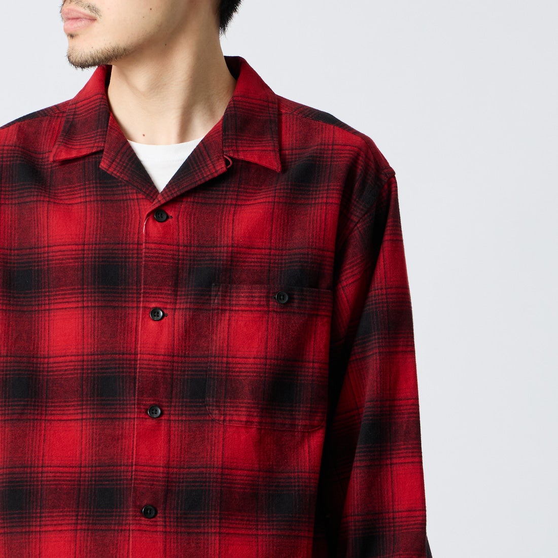 PENDLETON [ペンドルトン] 別注 シングルポケット オンブレチェックボードシャツ [6475-5215-JF] RED/BLACK &&モデル身長：168cm 着用サイズ：M&&