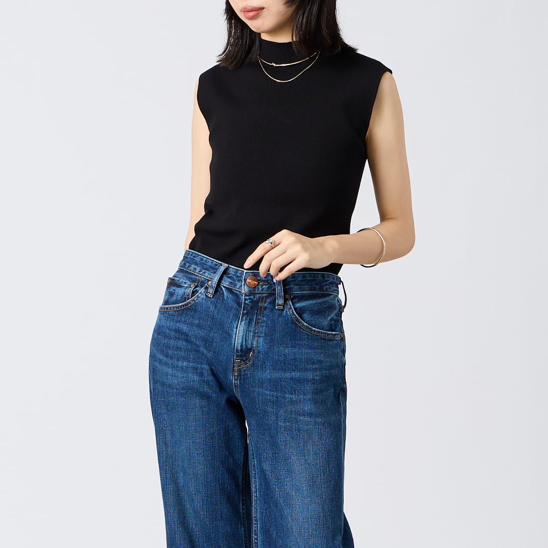 RIM.ARK [リムアーク] ウォッシャブルベーシックノースリーブニット [460JSL70-3371] BLK