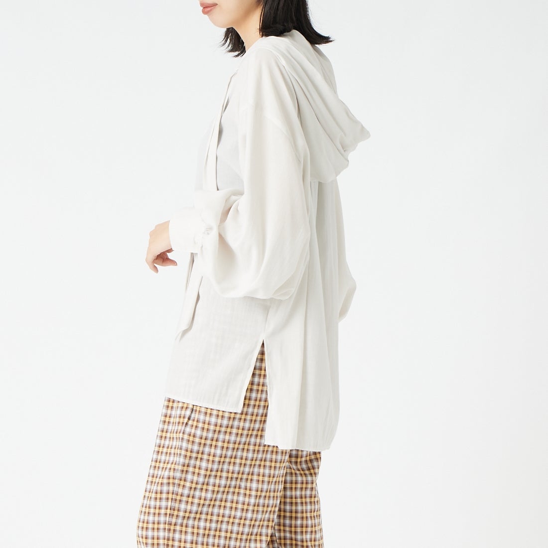 CLOCHE [クロシェ] シアーシャツパーカー [65285559] ｵﾌ &&モデル身長：162cm 着用サイズ：2&&