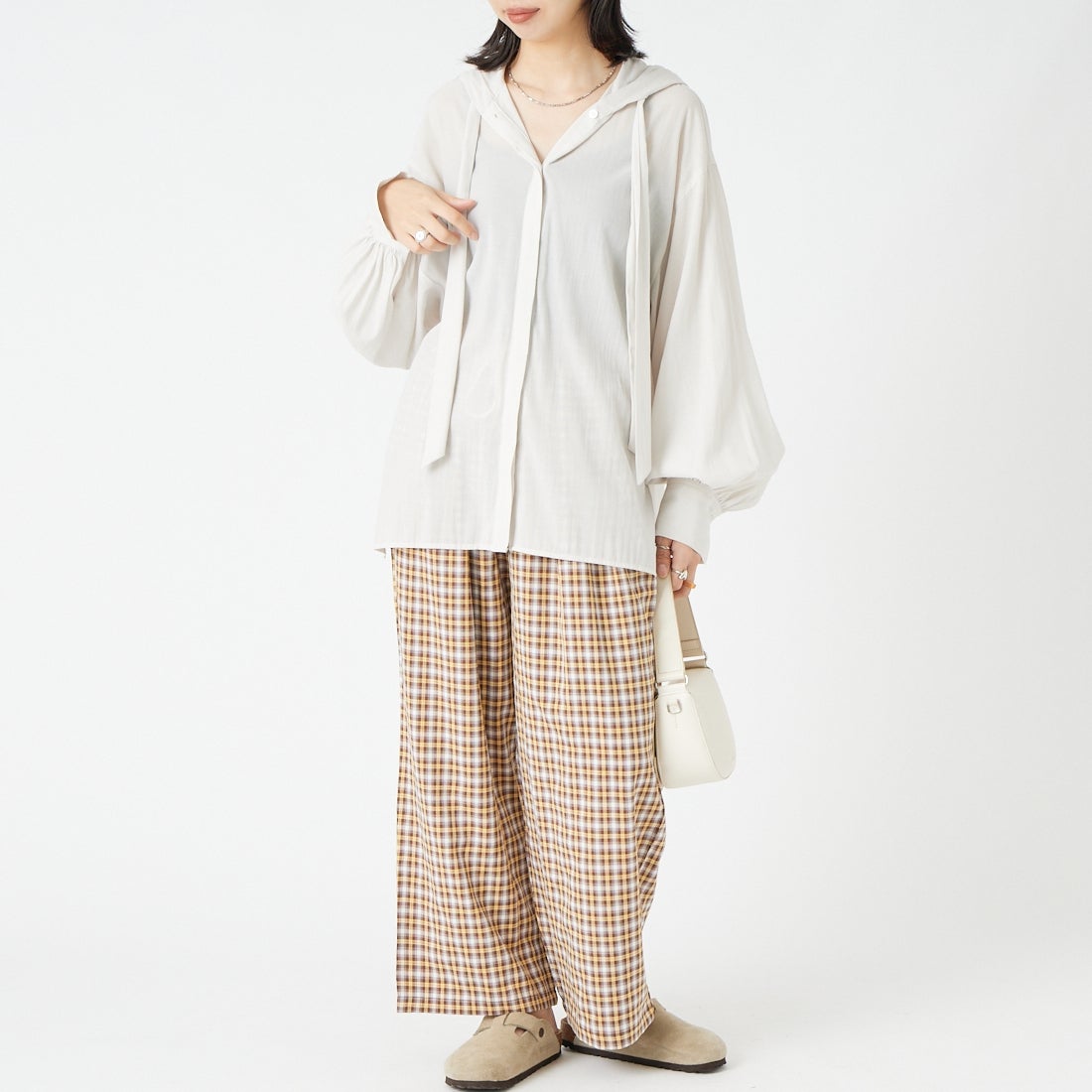 CLOCHE [クロシェ] シアーシャツパーカー [65285559] ｵﾌ &&モデル身長：162cm 着用サイズ：2&&