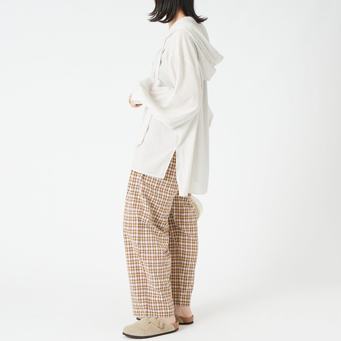 CLOCHE [クロシェ] シアーシャツパーカー [65285559] ｵﾌ &&モデル身長：162cm 着用サイズ：2&&