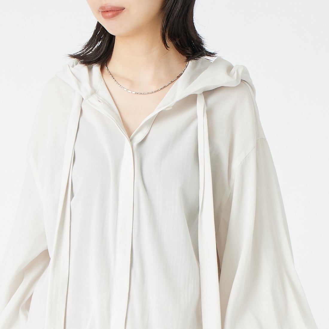 CLOCHE [クロシェ] シアーシャツパーカー [65285559] ｵﾌ &&モデル身長：162cm 着用サイズ：2&&