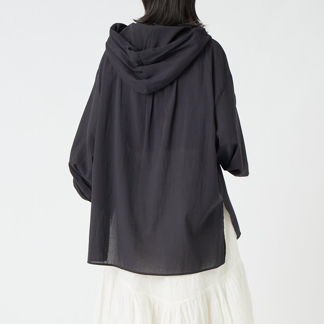 CLOCHE [クロシェ] シアーシャツパーカー [65285559] ﾌﾞﾗｯｸ &&モデル身長：162cm 着用サイズ：2&&