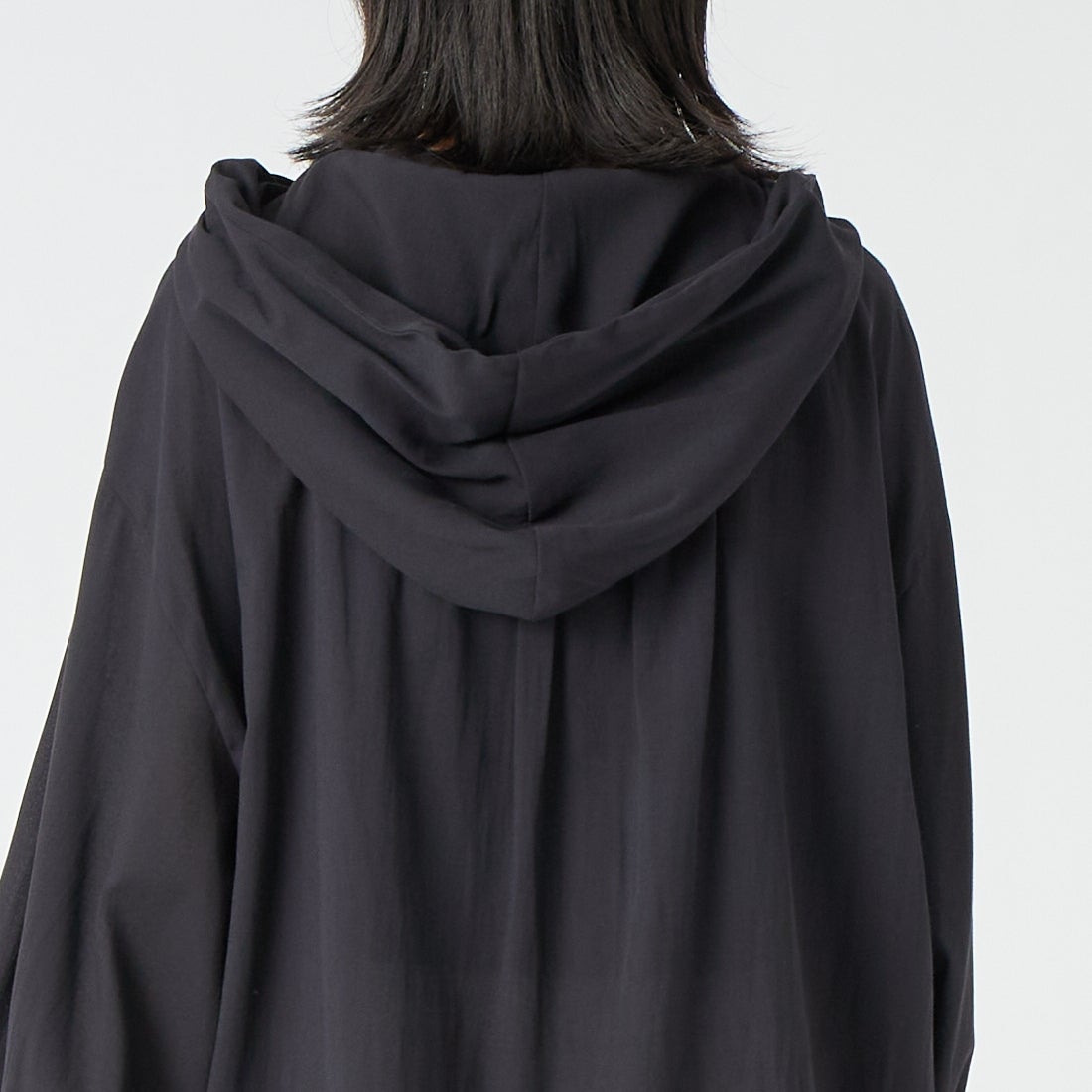 CLOCHE [クロシェ] シアーシャツパーカー [65285559] ﾌﾞﾗｯｸ &&モデル身長：162cm 着用サイズ：2&&