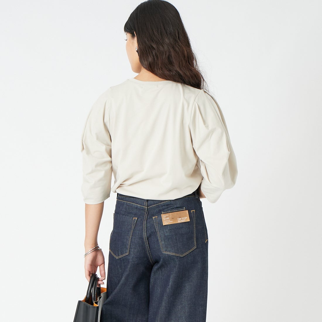 Jf Ready Made [ジェイエフレディメイド] 袖タック7分袖シルケットTシャツ [3204106] 810 ﾗｲﾄｸﾞﾚ &&モデル身長：162cm 着用サイズ：F&&