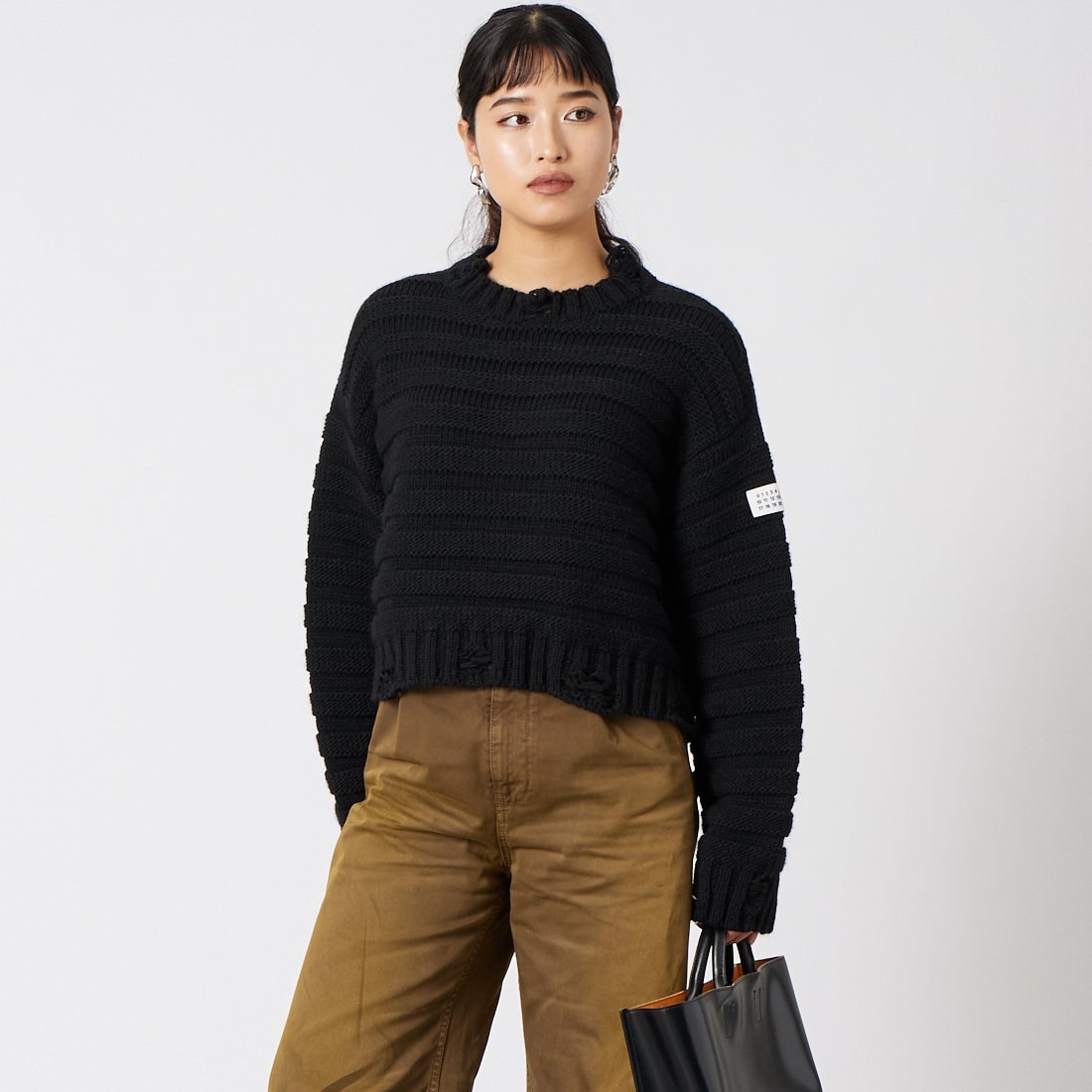 MM6 Maison Margiela [エムエムシックス メゾン マルジェラ] ウールセーター [S52HL0031-M13040] 900 BLACK &&モデル身長：162cm 着用サイズ：M&&
