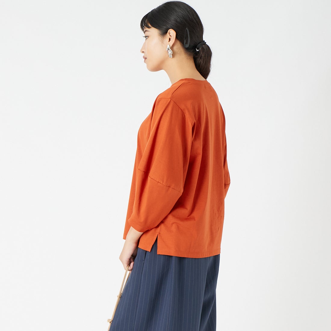 Jf Ready Made [ジェイエフレディメイド] ランタンスリーブシルケットTシャツ [3204108]364 ﾃﾗｺｯﾀ &&モデル身長：162cm 着用サイズ：F&&