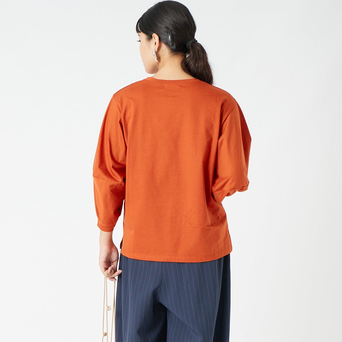 Jf Ready Made [ジェイエフレディメイド] ランタンスリーブシルケットTシャツ [3204108]364 ﾃﾗｺｯﾀ &&モデル身長：162cm 着用サイズ：F&&
