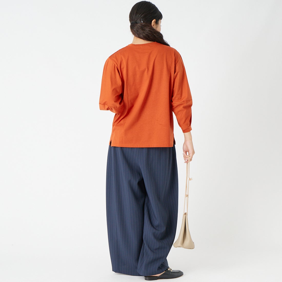 Jf Ready Made [ジェイエフレディメイド] ランタンスリーブシルケットTシャツ [3204108]364 ﾃﾗｺｯﾀ &&モデル身長：162cm 着用サイズ：F&&