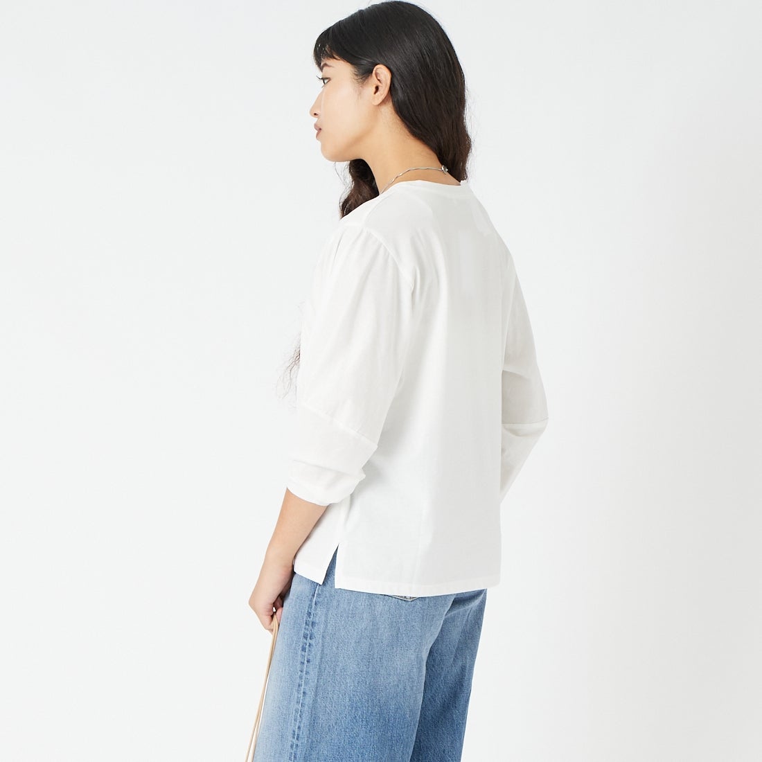 Jf Ready Made [ジェイエフレディメイド] ランタンスリーブシルケットTシャツ [3204108] 104 ｵﾌﾎﾜｲﾄ &&モデル身長：162cm 着用サイズ：F&&