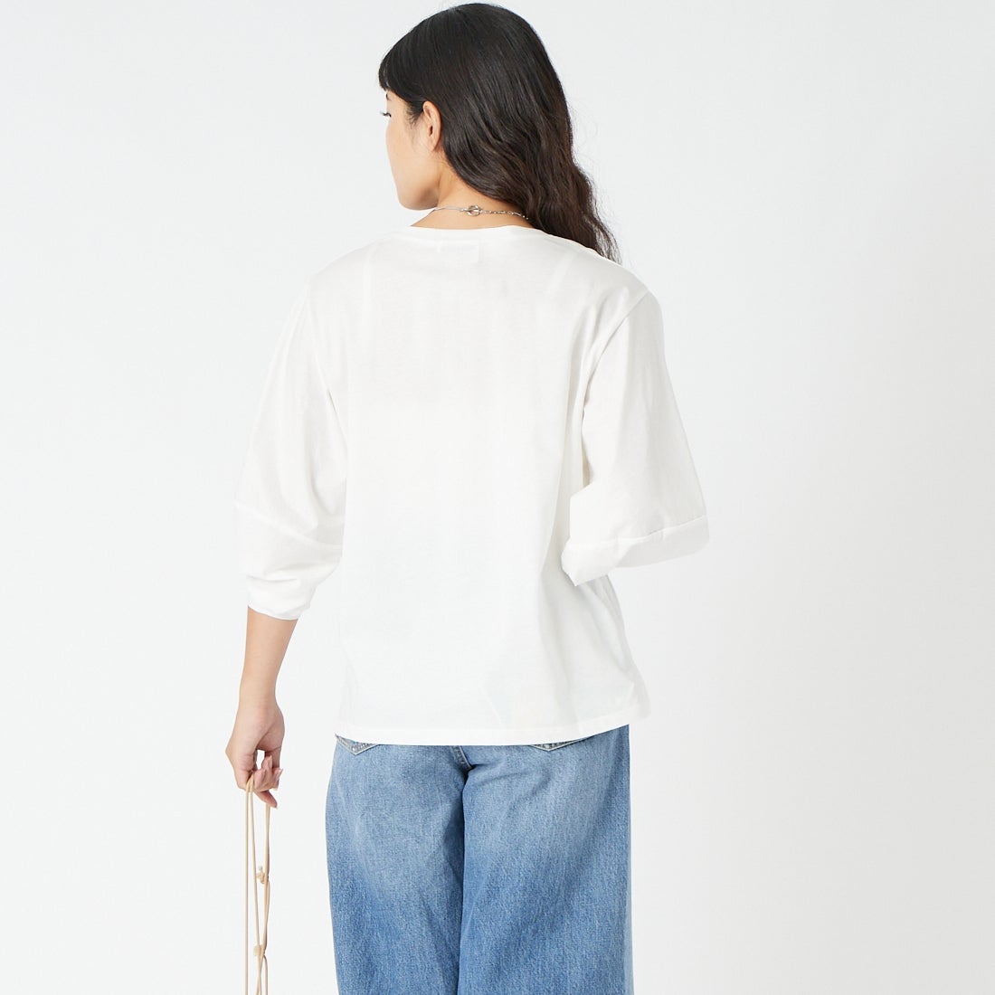 Jf Ready Made [ジェイエフレディメイド] ランタンスリーブシルケットTシャツ [3204108] 104 ｵﾌﾎﾜｲﾄ &&モデル身長：162cm 着用サイズ：F&&