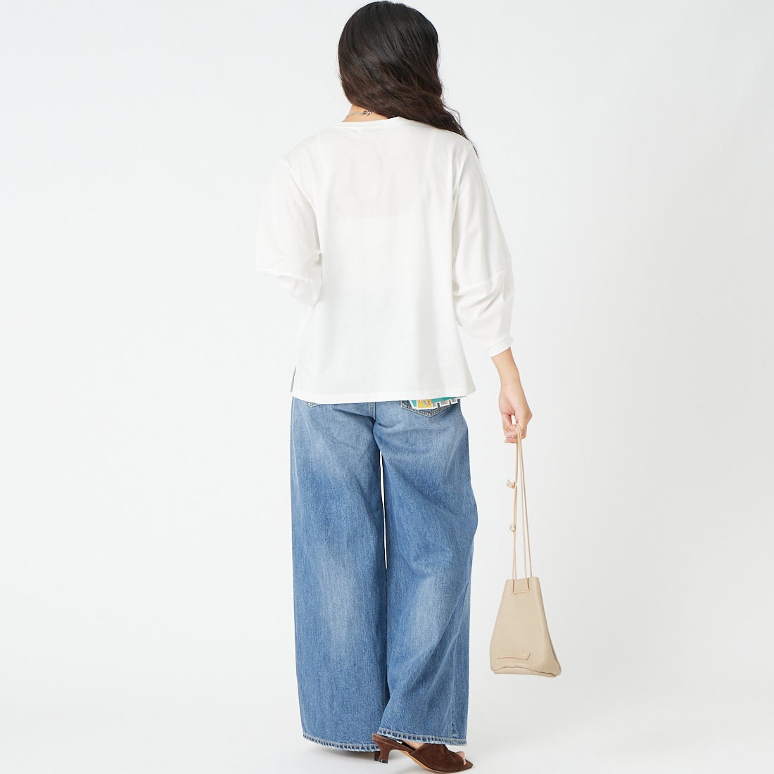 Jf Ready Made [ジェイエフレディメイド] ランタンスリーブシルケットTシャツ [3204108] 104 ｵﾌﾎﾜｲﾄ &&モデル身長：162cm 着用サイズ：F&&