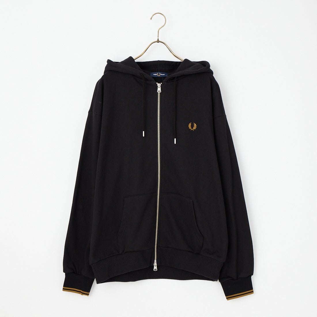 FRED PERRY [フレッドペリー] 別注 フードロゴ刺繍スウェットジップパーカー [FPM-26A-011JF] BLACK/DARK