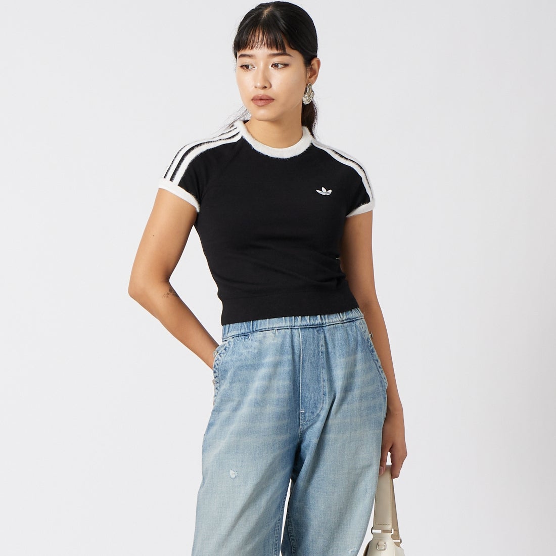 adidas Originals [アディダス オリジナルス] スリムニットTシャツ [MGU70] KS7375 &&モデル身長：162cm 着用サイズ：M&&