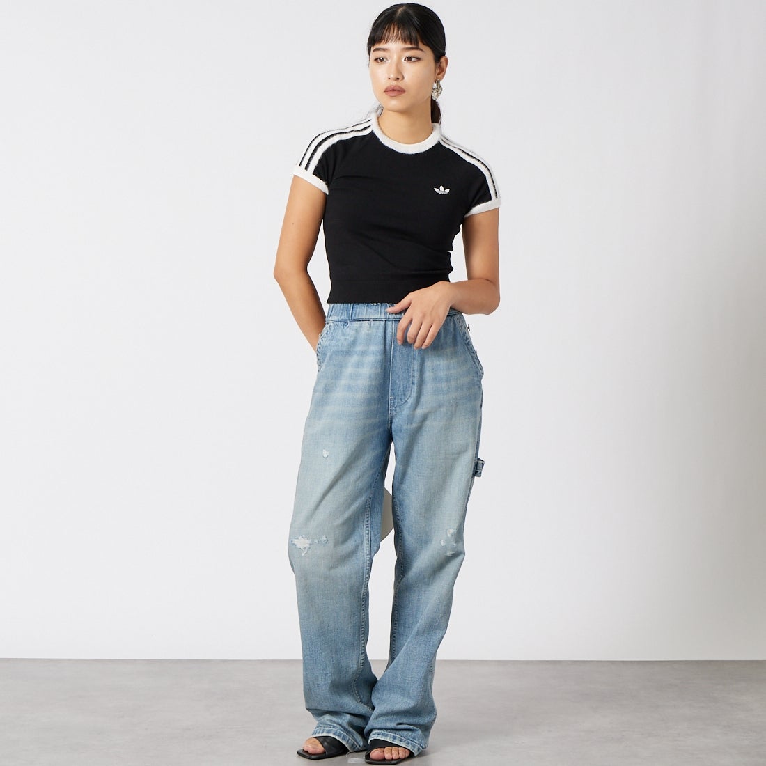 adidas Originals [アディダス オリジナルス] スリムニットTシャツ [MGU70] KS7375 &&モデル身長：162cm 着用サイズ：M&&