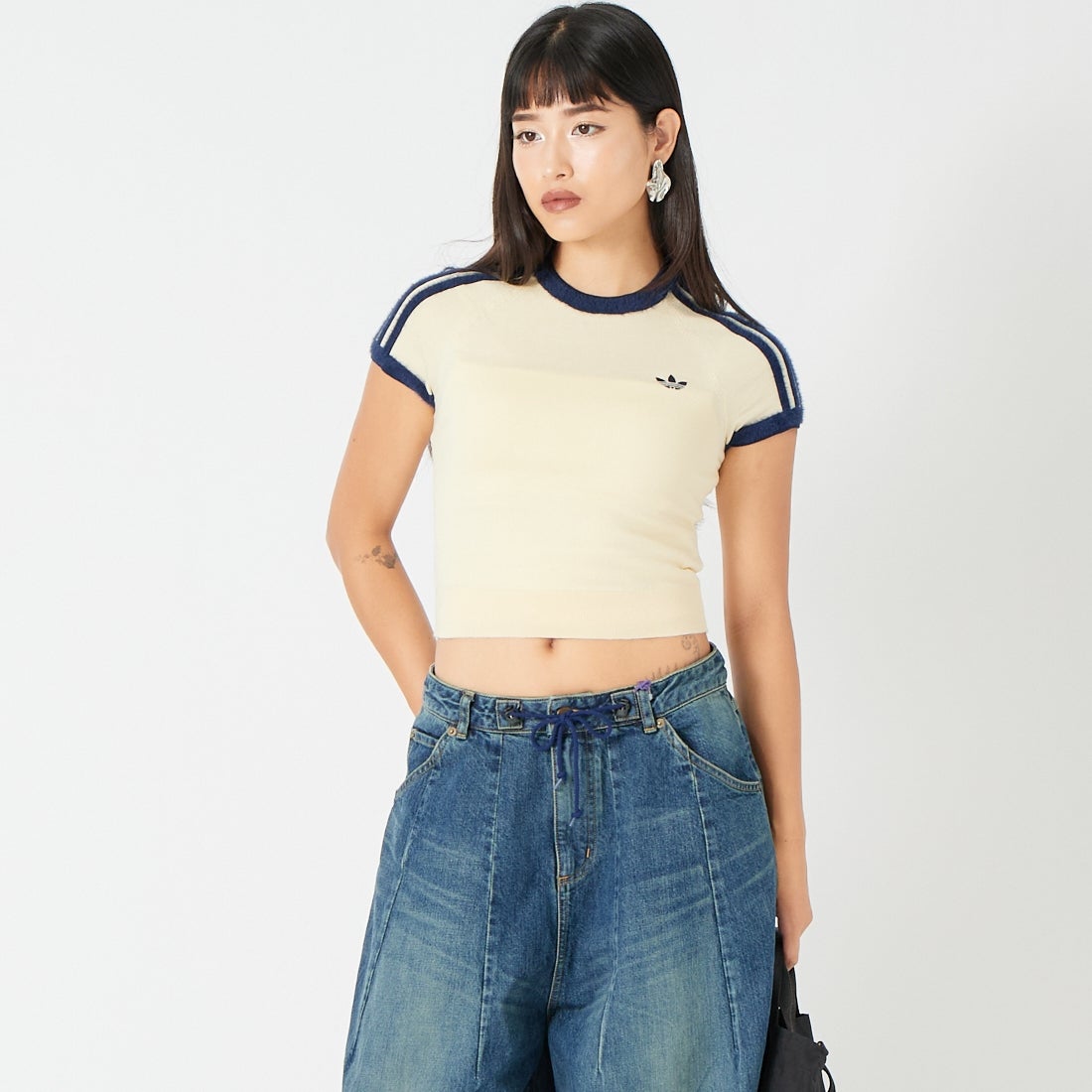 adidas Originals [アディダス オリジナルス] スリムニットTシャツ [MGU70] KS7376 &&モデル身長：162cm 着用サイズ：M&&