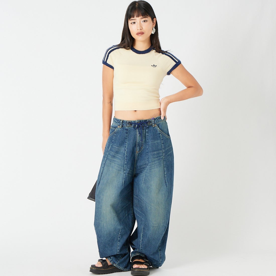 adidas Originals [アディダス オリジナルス] スリムニットTシャツ [MGU70] KS7376 &&モデル身長：162cm 着用サイズ：M&&
