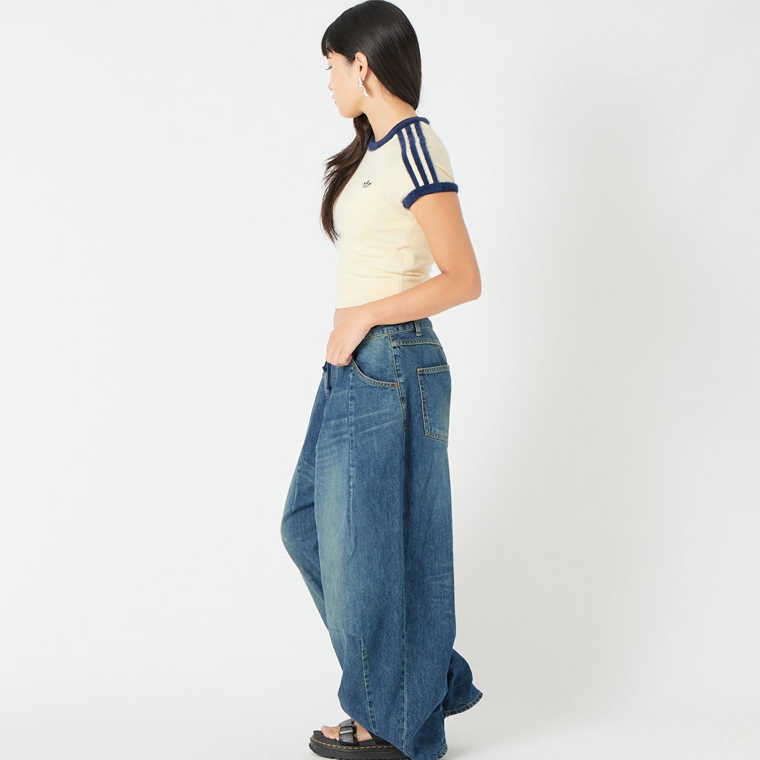 adidas Originals [アディダス オリジナルス] スリムニットTシャツ [MGU70] KS7376 &&モデル身長：162cm 着用サイズ：M&&