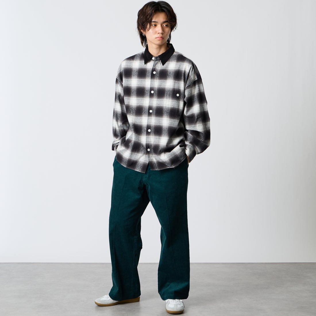 Dickies [ディッキーズ] 別注 コーデュロイグランパパンツ [263M401IN01-JF] D.GREEN &&モデル身長：177cm 着用サイズ：L&&