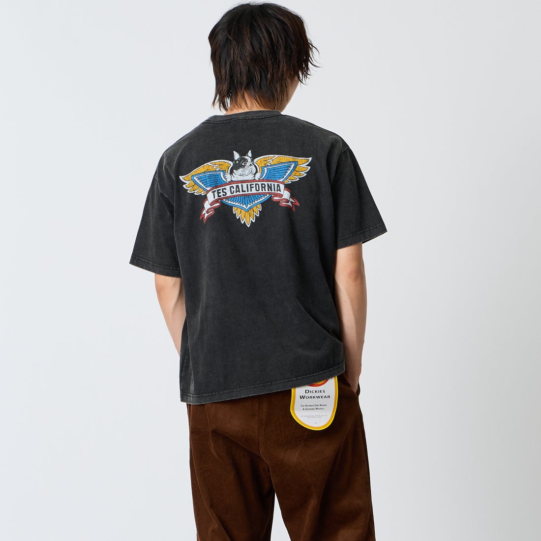 The Endless Summer [エンドレスサマー] ヴィンテージバイカー ビッグシルエットTシャツ [G-26574314] 01 BLACK &&モデル身長：177cm 着用サイズ：M&&