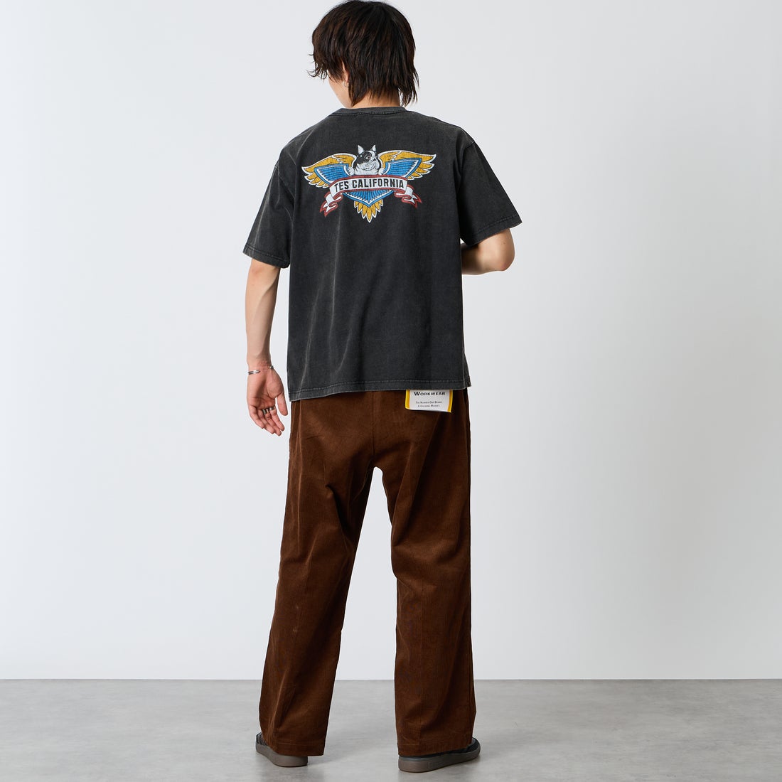 The Endless Summer [エンドレスサマー] ヴィンテージバイカー ビッグシルエットTシャツ [G-26574314] 01 BLACK &&モデル身長：177cm 着用サイズ：M&&